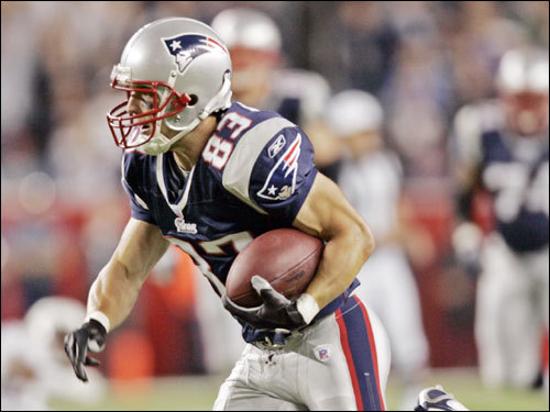 Patriots wide receiver Wes Welker carried the ball after a first-quarter reception.