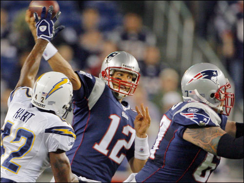 Patriots quarterback Tom Brady fired a pass in the first quarter.