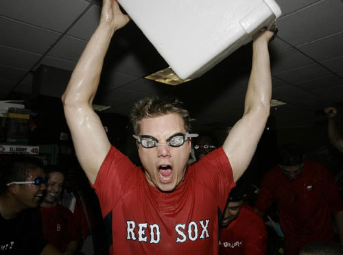 Papelbon hoisted a cooler over his head in the locker room.