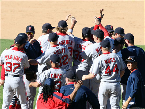 The Red Sox celebrated their ALDS sweep of the Angels.