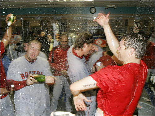 The Red Sox celebrated their ALDS sweep of the Angels.