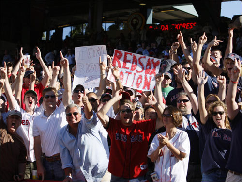 Red Sox fans at Angel Stadium celebrated the Red Sox ALDS victory.