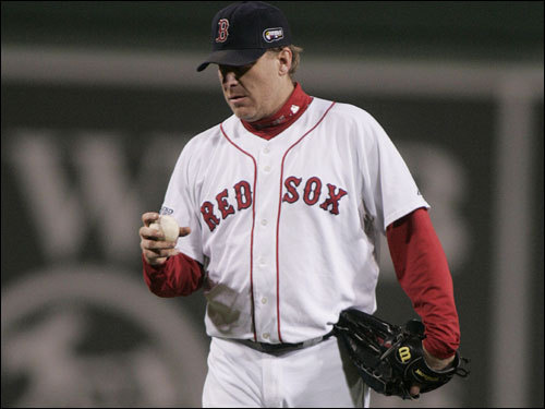 Curt Schilling walked on the mound in the fourth inning.