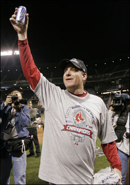 Curt Schilling celebrated on the field.