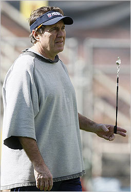 Patriots coach Bill Belichick swung his whistle as he watched players during practice.