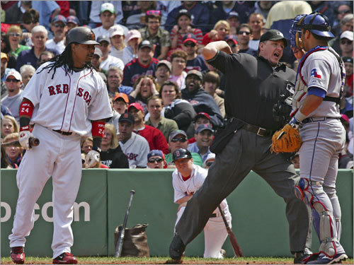 Manny Ramirez was ejected for arguing balls and strikes in the second inning.