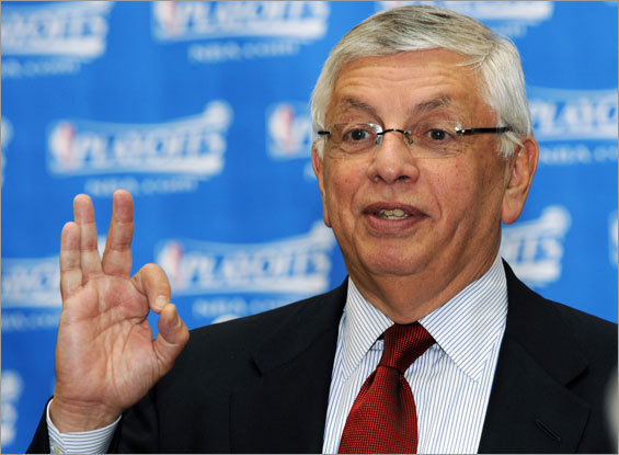 NBA commissioner David Stern gestures as he speaks to reporters during a news conference Monday. Boston's Paul Pierce and Washington's DeShawn Stevenson were each $25,000 by the NBA for making 'menacing gestures' in playoff games this weekend.