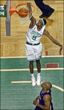 Rajon Rondo finished a first half fast break with a dunk.