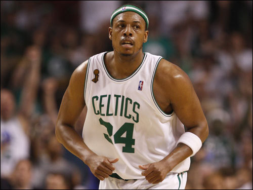 Paul Pierce reacted after making a shot during second half action.