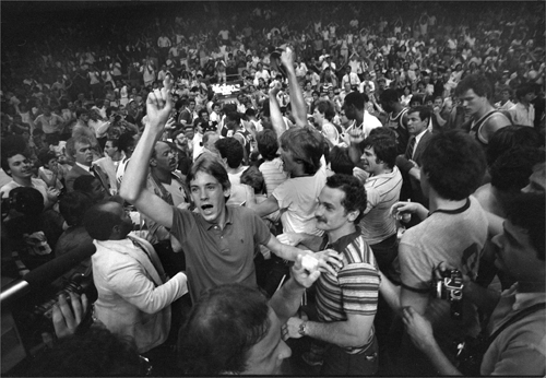 Fans mobbed the floor at the Boston Garden on June 8, 1984, after the Celtics beat the Los Angeles Lakers during Game 5 of the championship. The Celtics ended up clinching the championship win in seven games.