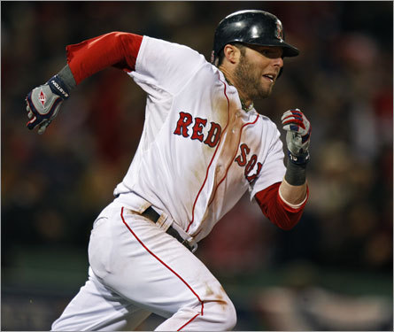 Dustin Pedroia hustled down the line after picking up his first hit of the series, a Wall-ball double, in the fifth.