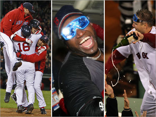 The Red Sox punched their ticket to the American League Championship Series with a walkoff win over the Angels in Game 4 of the ALDS Monday night. In this gallery, we take you from the celebration after the final out, to the champagne-soaked party in the clubhouse, then back to the on-field festivities on another magic night at Fenway.
