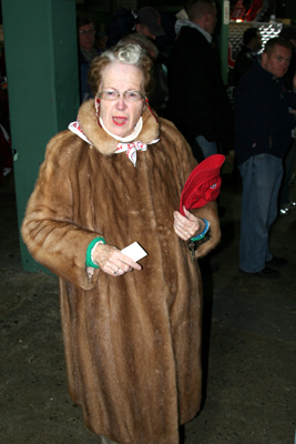 The winner of the warmest-dressed fan award for the evening.
