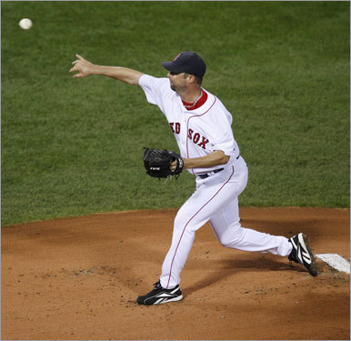 Red Sox starter Tim Wakefield delivered a pitch in the first inning.