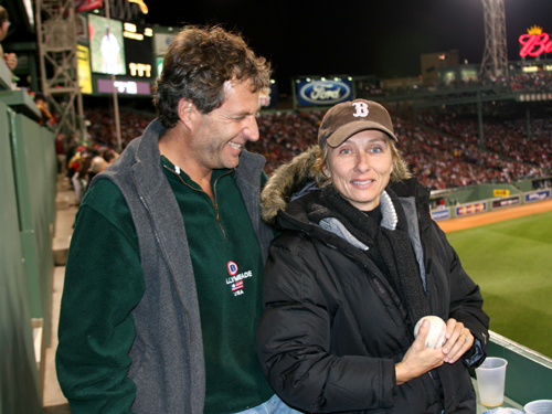 Newton's Maureen Sullivan wrestled Kevin Cash's home run ball away from her husband Mark Resnick in the third inning.