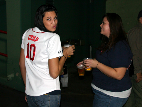 Janelle Brassington and Nicole Kioussis of Rockland were hoping Coco Crisp could get the Red Sox offense back on track for Game 4.