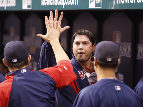 Josh Beckett stood in the dugout prior to Game 6.