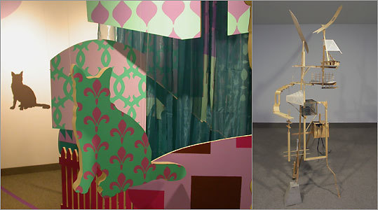''Where It Lives'' (right) is one of Sally B. Moore's architectural pieces in ''Edge'' at Barbara Krakow Gallery. Kim Salerno's collages (left) are at the Cushing-Martin Gallery in ''Big Miniature: Moving Through a Picture of a Room.''