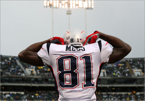Moss celebrated his touchdown by letting everyone know who scored it.