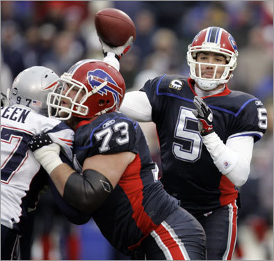 Bills quarterback Trent Edwards threw against the Patriots in the first half.