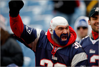 A paint-clad Patriots fan cheered on his team.