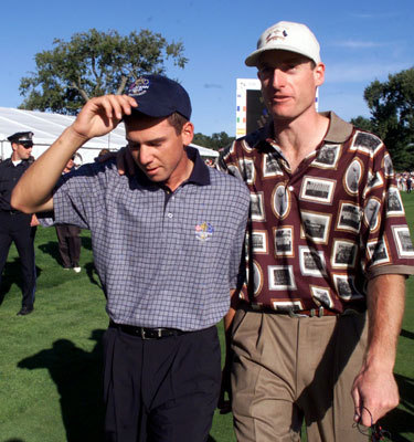 1999: USA 14 1/2, Europe 13 1/2 In the 33d Ryder Cup Matches held at The Country Club in Brookline, the Europeans, leading 10-6 heading into the final round, needed only four points on the final day to retain the Cup. But the Americans rallied Sunday, winning the first seven matches of the day. Jim Furyk (right) upset Sergio Garcia to give the Americans their eighth point of the day. It was the largest come-from-behind victory in Ryder Cup history. 1999: USA 14 1/2, Europe 13 1/2 In the 33d Ryder Cup Matches held at The Country Club in Brookline, the Europeans, leading 10-6 heading into the final round, needed only four points on the final day to retain the Cup. But the Americans rallied Sunday, winning the first seven matches of the day. Jim Furyk (right) upset Sergio Garcia to give the Americans their eighth point of the day. It was the largest come-from-behind victory in Ryder Cup history.