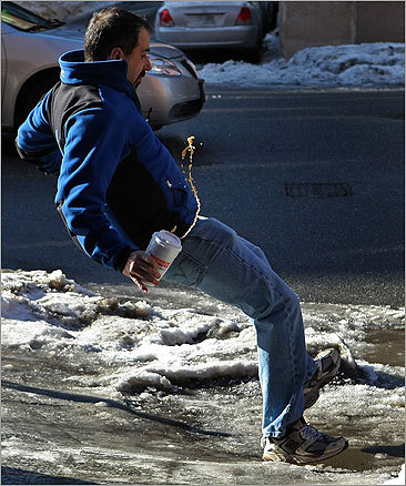  series of this poor guy slipping on the ice with his coffee flying.