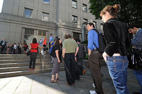 A long line awaited entrance into Manhattan federal court, June 29, 2009.