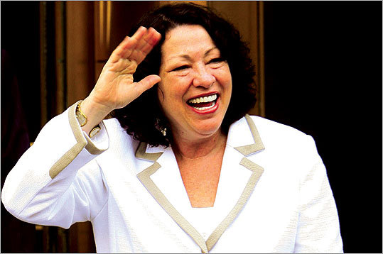 Federal Appeals Judge Sonia Sotomayor left a Manhattan courthouse yesterday after the US Senate approved her nomination to the Supreme Court on a largely party-line vote. Sotomayor, who will be sworn in tomorrow to replace the retiring David Souter, will become the first Hispanic justice in the court's history and the third female.