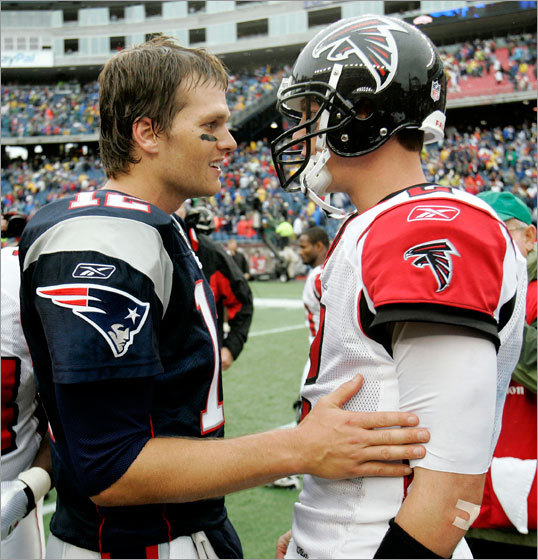 Tom Brady and Matt Ryan embraced each other after the game.
