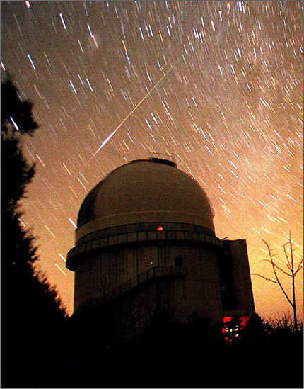A meteor streaked across the sky over a Beijing observatory on Nov. 18, 1998.