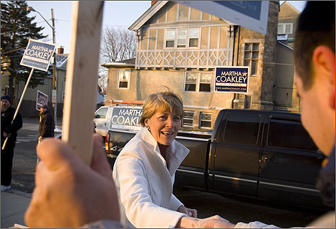 Democratic Attorney General Martha Coakley arrived at the Brooks Elementary School in Medford and said hello to supporters before heading inside to cast her vote.