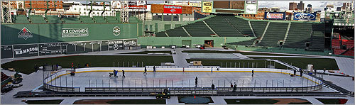 The ball field at Fenway Park is looking more like a skating rink as the NHL's Winter Classic, set for New Year's Day, draws near.