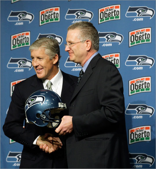 Pete Carroll Pete Carroll, who coached the Patriots from 1997 to 2000, returns for his second season in Seattle after leading the Seahawks to the playoffs with a 7-9 record in 2010. Carroll was named coach of the Seahawks in 2010 after resigning at the University of Southern California, which he led to the national title in 2004. Carroll was 105-23 from 2001 to 2009 at USC. Carroll's Seahawks won the NFC West and made the playoffs with a losing record in 2010. Seattle then beat the defending Super Bowl champion Saints in the first round at home before bowing to the Bears in Chicago to close out Carroll's first season at the helm. In 2011, the Seahawks had another 7-9 season but did not make the playoffs.