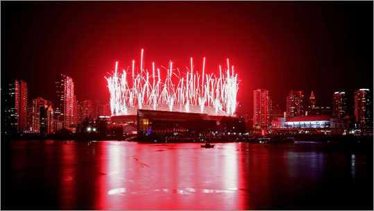 Fireworks exploded over the BC Place Stadium and the Vancouver city skyline.