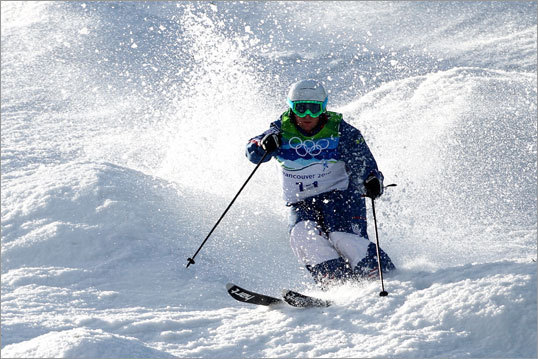 Patrick Deneen of the United States skied a qualification run during the Freestyle Skiing Men's Moguls competition.