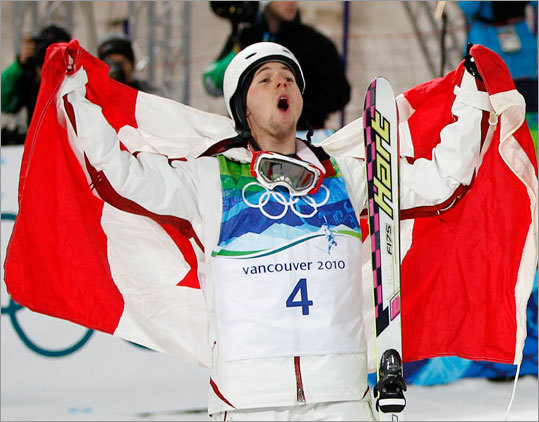 Alexandre Bilodeau became the first Canadian athlete to win a gold medal on Canadian soil on Sunday when he took first in the freestyle skiing moguls competition.