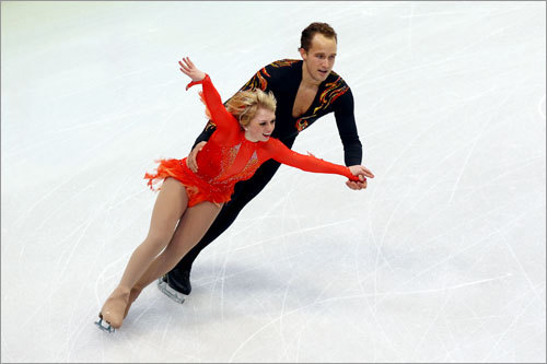 Caydee Denney and Jeremy Barrett of the United States finished 14th in the figure skating pairs short program.