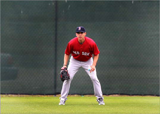 Jacoby Ellsbury took some fly balls in left field -- his new position for 2010.