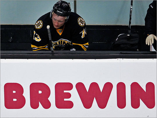 The Bruins absorbed a tough loss to the Canadiens Tuesday in their first game back after the break for the Olympics. Afterward, Michael Ryder contemplated the loss on the bench.