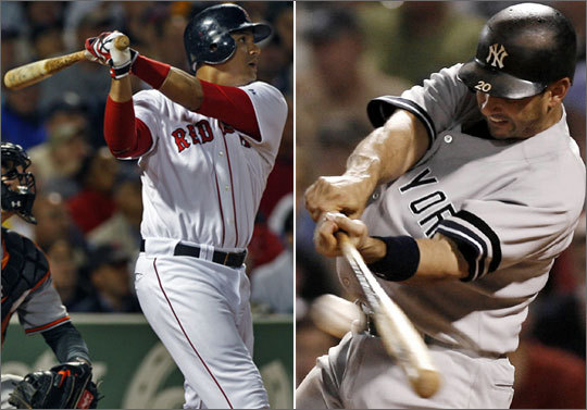 Call it VMart versus the veteran. Victor Martinez, the Red Sox' switch-hitting No. 3 batter who has been an essential part of the team since the moment he arrived from Cleveland at the trading deadline last season, will be the primary catcher. He batted .336 with 8 homers in 257 plate appearances with the Sox. Admirable but fading 37-year-old Jason Varitek serves as the backup. For the Yankees, Jorge Posada returns for his 14th full season in pinstripes. While defense has never been his greatest attribute, he's still one of baseball's best-hitting catchers -- he had 22 HRs and an .885 OPS at age 37.