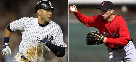 It's not often that two championship-caliber teams start shortstop in their mid-30s. The Yankees' Derek Jeter will turn 36 in June, while Red Sox newcomer Marco Scutaro will be 35 in October. But if both perform at their 2009 level, neither club will have a complaint. Jeter, of course, is one of the iconic players of his generation. He is also, apparently, ageless. Last season, he finished third in the MVP race after putting up a classic offensive season -- a .334 average, 18 homers, and an .871 OPS. According to metrics and scouts alike, he also improved his defense, winning his fourth Gold Glove (and perhaps his first justified one). Scutaro's career path couldn't be much different from Jeter's. A utility man early in his career, he was never an everyday shortstop until last season, when he rewarded the Blue Jays' faith by batting .282 with a .379 on-base percentage and 48 extra-base hits. Scutaro is -- like most Red Sox acquisitions these days -- above average defensively, with a knack for the sensational.
