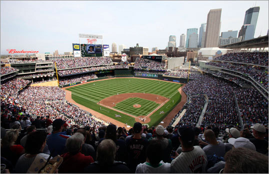 The Minnesota Twins opened their new home ballpark, Target Field, with a game against the Red Sox Monday afternoon.