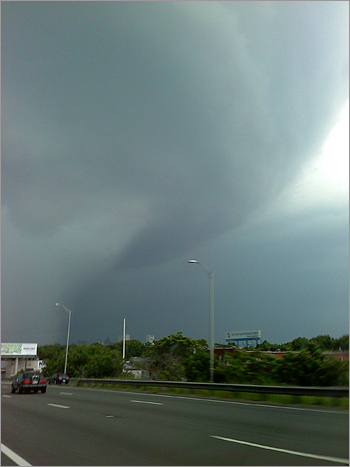 An accumulating funnel cloud was visible from I-93 North heading toward New Hampshire on Sunday night.