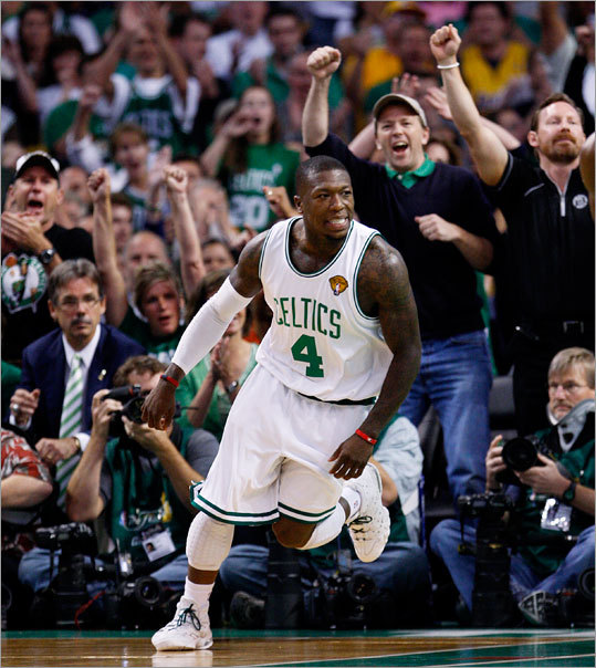 Celtics guard Nate Robinson brought fans out of their seats with a layup in the fourth quarter that put the Celtics up 78-69. The Celtics defeated the Lakers 92-86 in Game 5 of the NBA Finals at TD Garden.