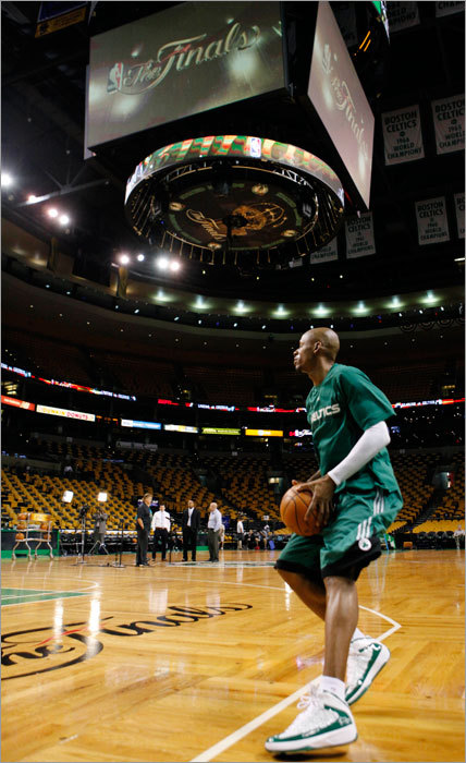 Celtics guard Ray Allen took some early shooting practice before Game 5.