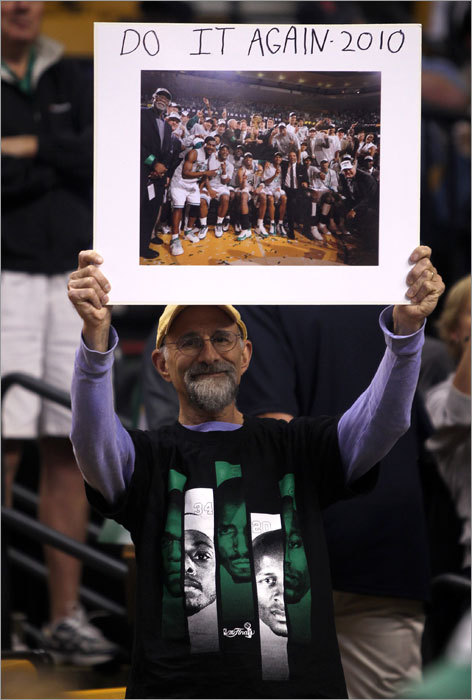 A Celtics fan's poster expressed his desire to see the team's 2008 championship repeated in 2010.
