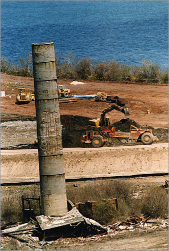 The Legislature authorized the acquisition of the islands 'for the purposes of recreation and conservation' in 1970, but poorly funded parks departments did not have the resources to transform the islands into parks. Pictured: Construction on Spectacle Island began in 1993.