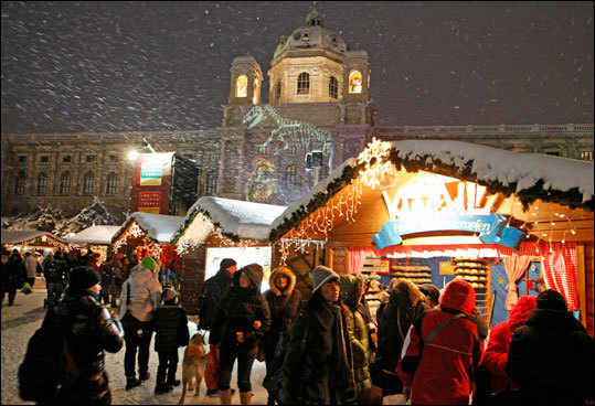 Austria People visited a Christmas market in the center of Vienna.