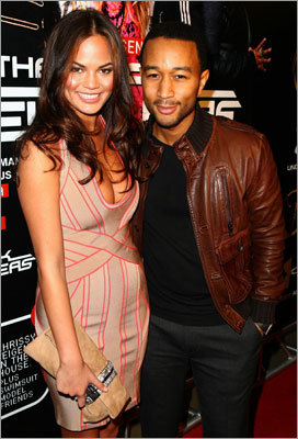Model Christine Teigen and singer John Legend attended The Black Eyed Peas Super Bowl Party presented by Sports Illustrated and Bacardi at Music Hall At Fair Park.